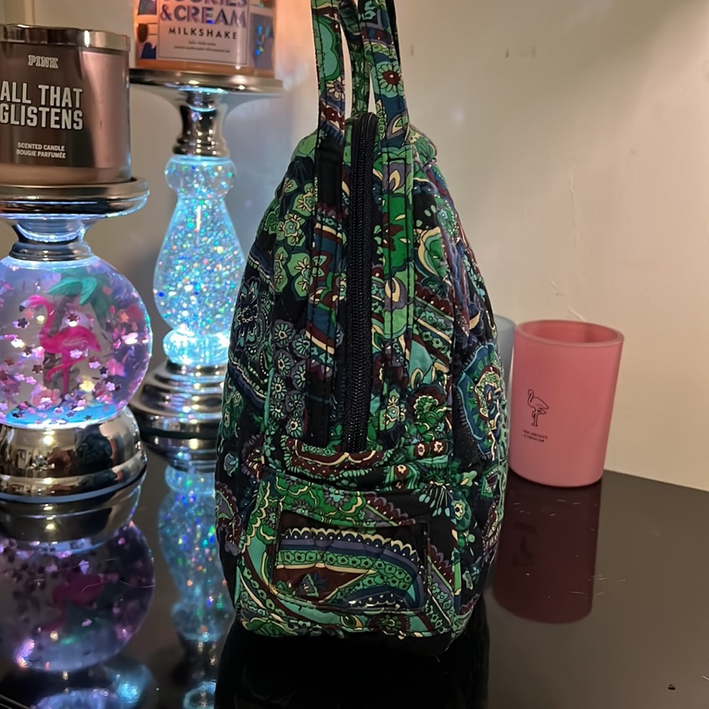 Vera Bradley green navy and purple cooler bag with id slot on side - Picture 2 of 5